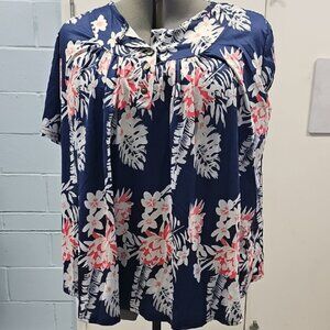 SHEIN Navy Floral Blouse